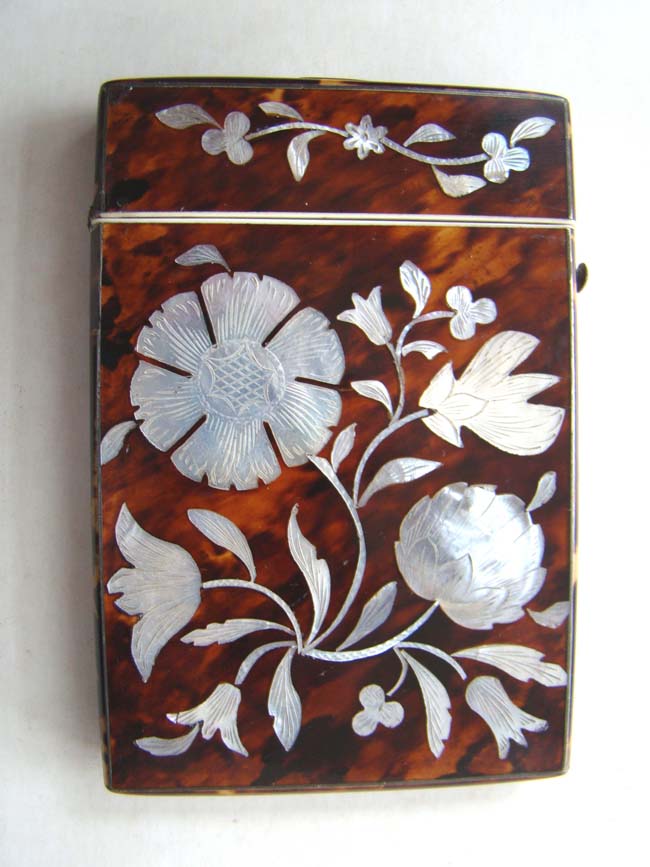 A beautiful 19th century Tortoiseshell and mother-of-pearl inlaid card case circa 1830-1840